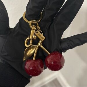 Coach Gold-Tone Cherry Keychain with Sparkling Red Cherries
